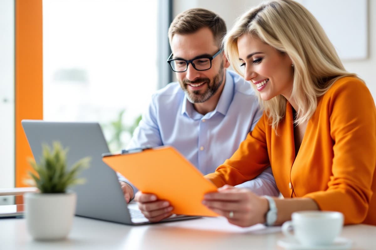 Business leaders reviewing workplace safety documentation together